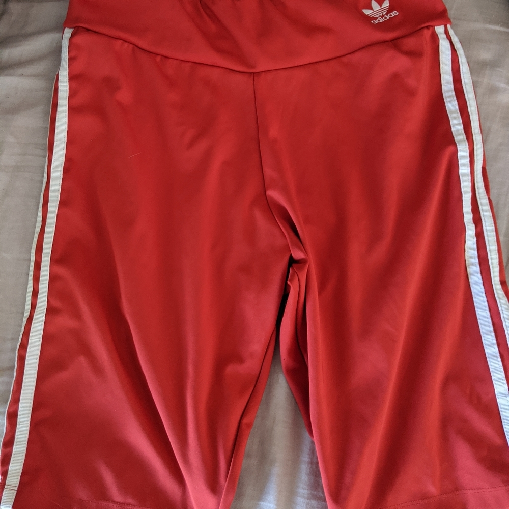 Red Adidas biker shorts